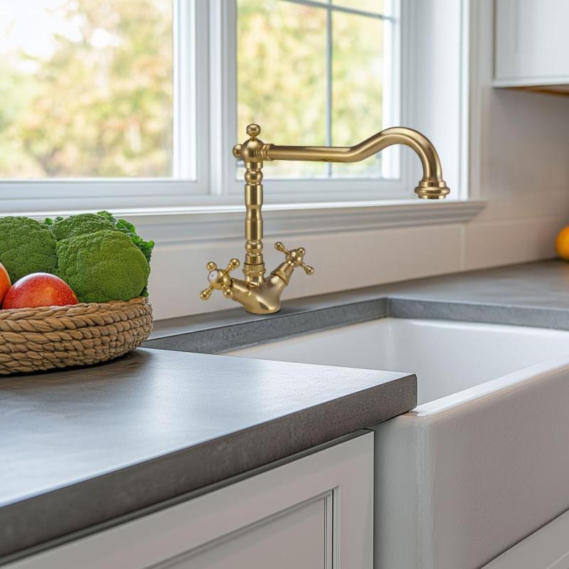 PB Nostalgische klassieke gouden keukenkraan V1910 met draaibare uitloop 1150424170