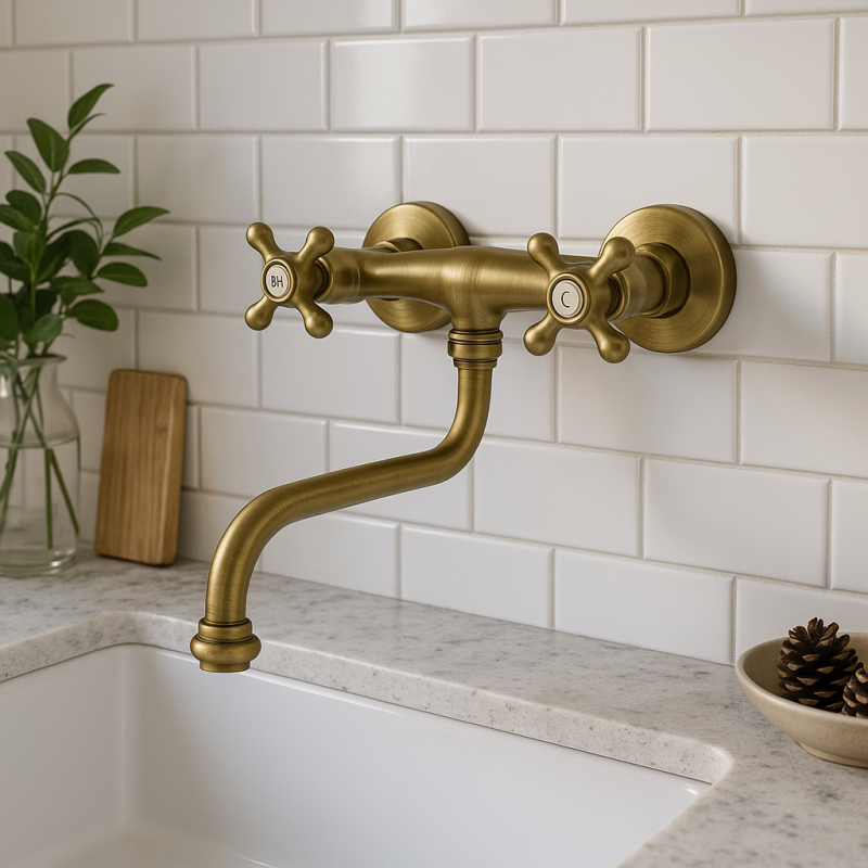 PB Nostalgische keukenkraan Classic C muurkraan Brons 10.2722