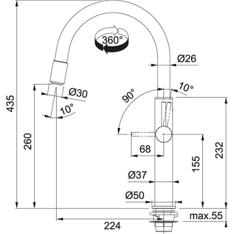 Franke Keukenkraan Pescara up&down met verstelbare perlator 2 standen uitloop chroom 115.0523.286