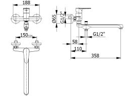 Blusani speciale Wandkraan Muurkraan Chroom met lange uitloop 35cm en handdouche 1208952919