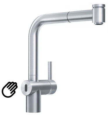 Franke geborstelde rvs sensor Keukenkraan Atlas Neo met uittrekbare sproeier inox 1208953827