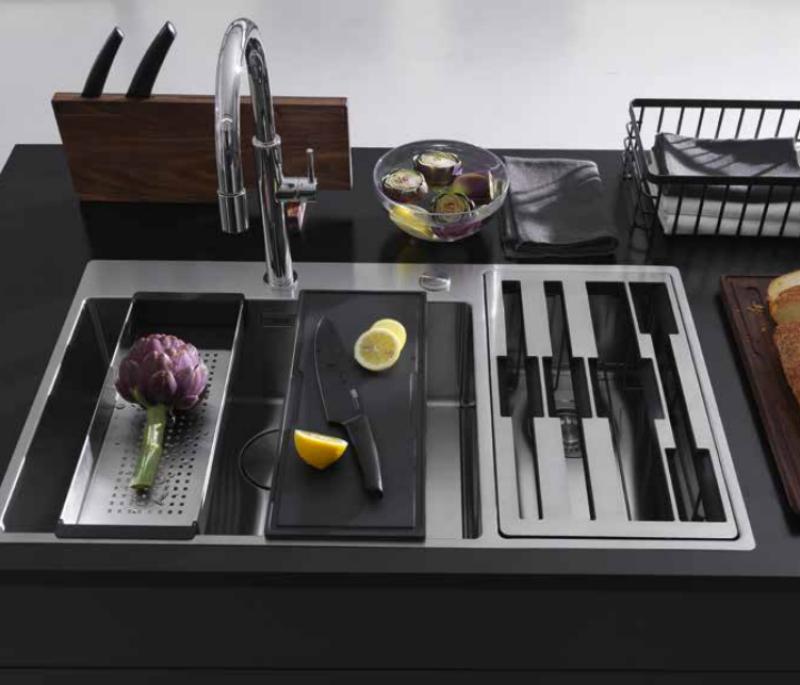 Franke Box Center BWX220-54-27 rvs spoelbak links met snijplank messenset en draadkorf 86x51cm 127.0587.643