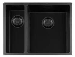 Lorreine zwarte Quartz 1,5 anderhalve spoelbak 1534cm onderbouw vlakbouw en opbouw zwart met zwarte korfplug 1208954005