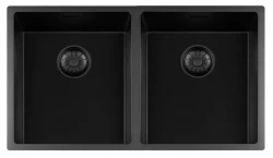 Lorreine zwarte Quartz dubbele spoelbak 3434cm onderbouw vlakbouw en opbouw zwart met zwarte korfplug 1208954009