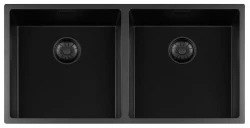 Lorreine zwarte Quartz dubbele spoelbak 4040cm onderbouw vlakbouw en opbouw zwart met zwarte korfplug 1208954010
