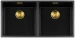Lorreine zwarte Quartz dubbele spoelbak 4040cm onderbouw vlakbouw en opbouw zwart met gouden korfplug 1208954062