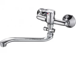 Aquadesign Dijon wandkraan met extra lange uitloop 40cm en handdouche aansluiting chroom 1208955951