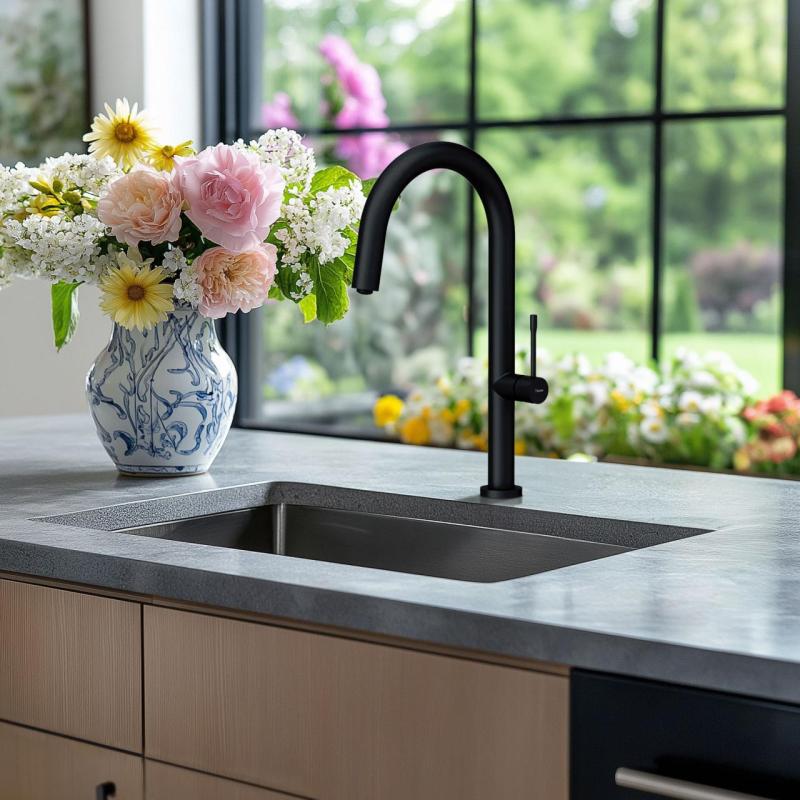 Quadri Brighton keukenmengkraan mat zwart met draaibare uitloop 1208956107