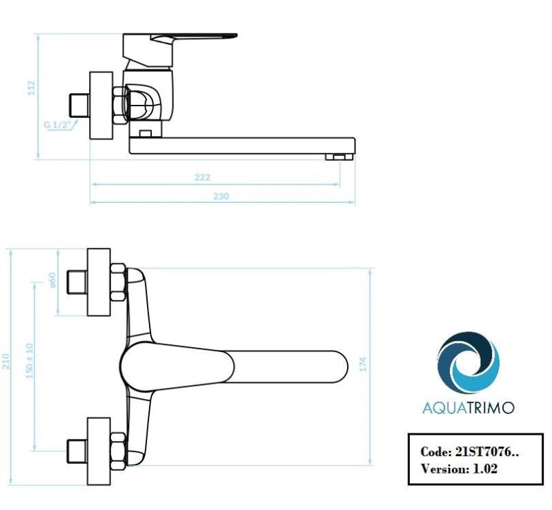 AquaTrimo Schubert eenhendel keuken muurkraan chroom 21ST7076CM