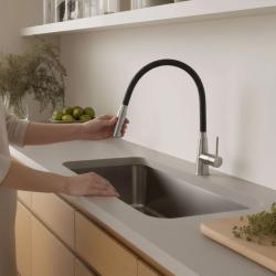 Quadri Preston keukenmengkraan RVS met 2 standen flexibele zwarte uitloop 1208957228