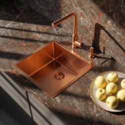 Combinatie set Spoelbak met keukenkraan en zeepdispenser geborsteld koper