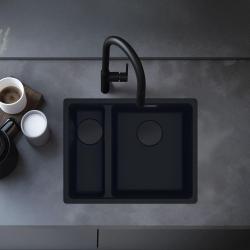 Franke Maris MRG 260/160-34-15 Fragranite black edition mat zwarte spoelbak vlakinbouw  grote bak rechts