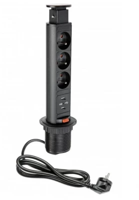 Indux Up & Down small verzinkbare penaarde zwarte stopcontact in werkblad met 3 stopcontacten en 2 x USB 1208957418