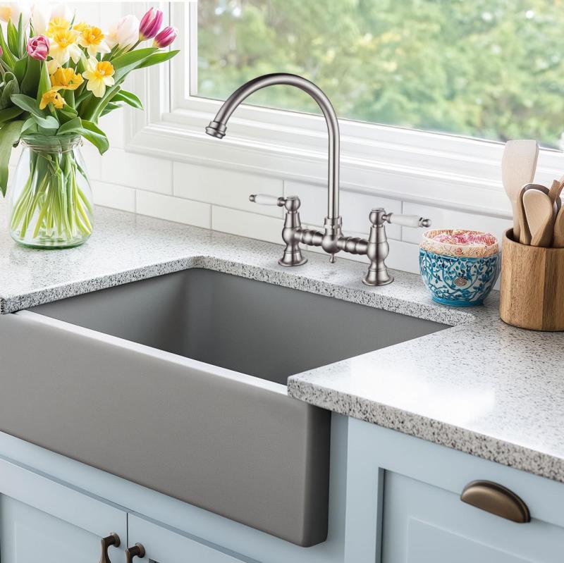 AquaTrimo Country 2 gats  klassieke keuken nostalgische brug keukenkraan met ronde uitloop chroom 21CT7655CM