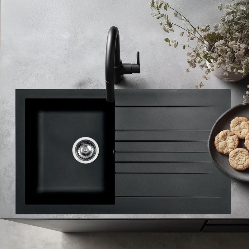 Ausmann Fibre spoelbak zwart omkeerbaar met afdruip opbouw 86x50 cm 1208957665