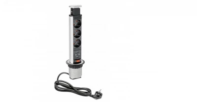 Indux Up & Down small verzinkbare randaarde zilver keuken stopcontact in werkblad met 3 stopcontacten en 2 x USB 1208957840