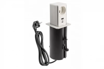 Indux Up & Down stekkerdoos uitschuifbare Tower, 1 penaarde, 1xUSB A, 1xUSB C, wit, Cap inox 1208957929