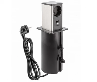 Indux Up & Down stekkerdoos uitschuifbare Tower, 1 randaarde, 1xUSB A, 1xUSB C, zwart, Cap inox 1208957930