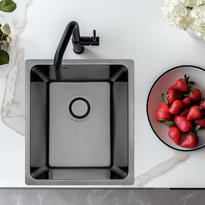 Aquadesign R25 steel opbouw, onderbouw en vlakinbouw spoelbak gun metal 34x40cm 1208958205