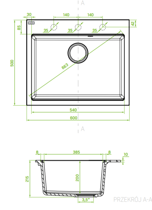 Aquadesign Natura granieten opbouw spoelbak zwart 60x50cm 1208958274