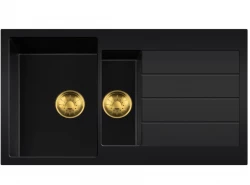 Lorreine BQ serie 1.5 spoelbak 96x50cm opbouw zwart met goud plug 3415BQ44DB-T-GOLD