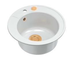 Quadri Norwich graniet witte ronde spoelbak opbouw met koperen plug en push to open afvoer 1208967042