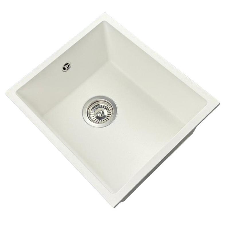 GraniteMy Universal granieten witte spoelbak 34x40 cm wit opbouw onderbouw en vlakinbouw met rvs plug 1208967107