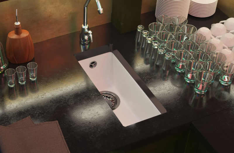 GraniteMy Universal granieten witte kleine spoelbak 17x40 cm wit opbouw onderbouw en vlakinbouw met koperen plug 1208967139