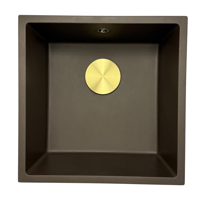 GraniteMy Universal granieten café spoelbak 40x40 cm opbouw, onderbouw en vlakinbouw met rvs plug 1208967212