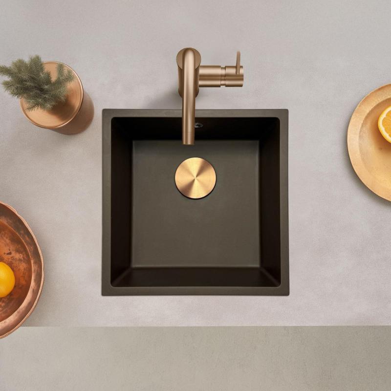 GraniteMy Universal granieten café spoelbak 40x40 cm opbouw, onderbouw en vlakinbouw met koperen plug 1208967217