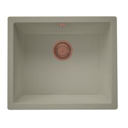 GraniteMy Universal granieten taupe spoelbak 50x40 cm opbouw onderbouw en vlakbouw met koperen plug 1208967225