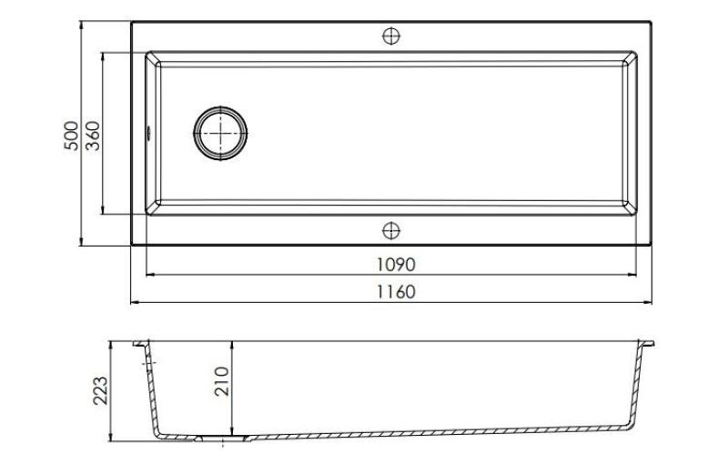 GraniteMy Trog granieten hele grote zwarte spoelbak 116x50 cm zwart opbouw met kraangatbank met rvs plug 1208967236