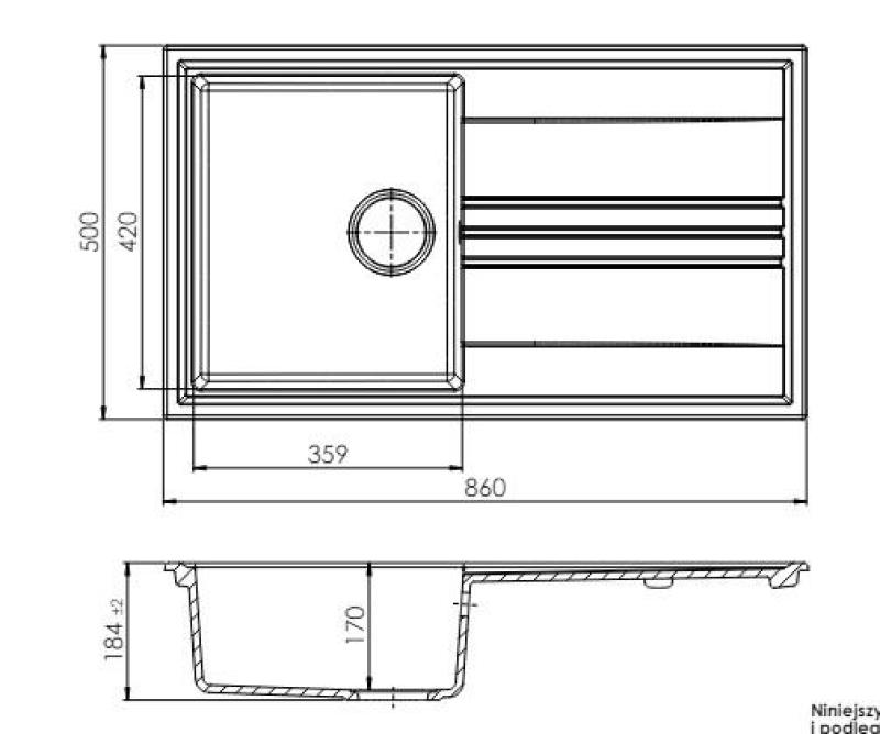 GraniteMy Vesi granieten opbouw zwarte spoelbak 86x50cm met afdruip omkeerbaar met gouden plug 1208967289