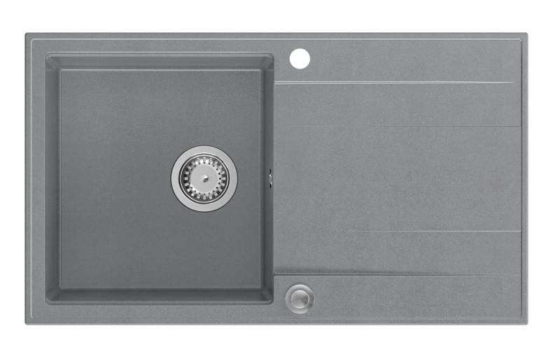 Quadri Luton grijs granieten opbouw spoelbak met afdruipvlak omkeerbaar 86x50cm met rvs plug 1208967340