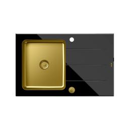 Quadri Glazz opbouw gouden spoelbak met zwarte glazen afdruipgedeelte 78x50 omkeerbaar 1208967407