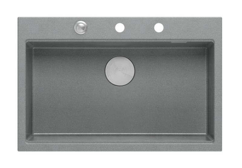Quadri Hard Rock grijs granieten opbouw grote spoelbak 76x50cm inclusief rvs plug en accessoires 1208967430