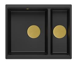 Quadri Newport II zwart 1,5 spoelbak graniet opbouw en onderbouw spoelbak 555x460mm met gouden plug 1208967464