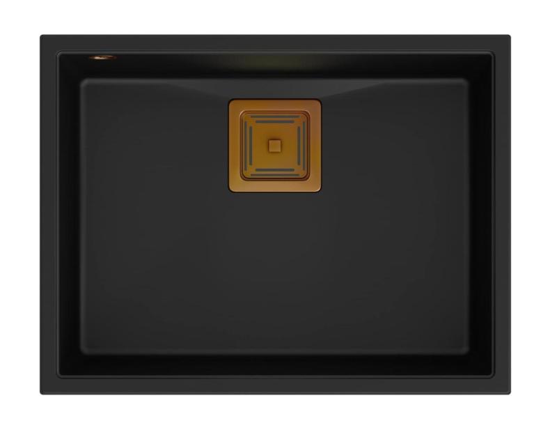 Quadri Quadrangle zwart graniet onderbouw spoelbak 55x42cm met koperen plug 1208967476
