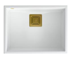 Quadri Luton wit graniet onderbouw spoelbak 55x42cm met gouden plug 1208967477