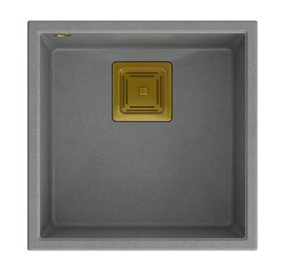 Quadri Luton grijs graniet onderbouw spoelbak 42x42cm met gouden plug 1208967484