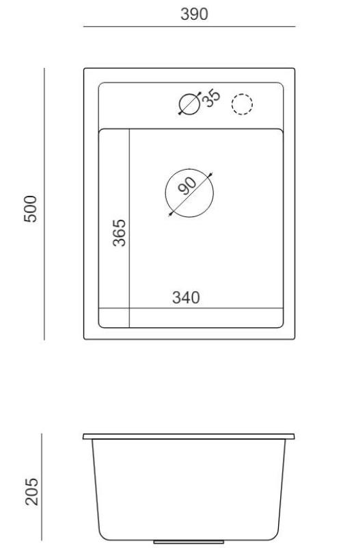 Quadri Londen graniet antraciet spoelbak 39x50cm met kraangat opbouw 1208967584