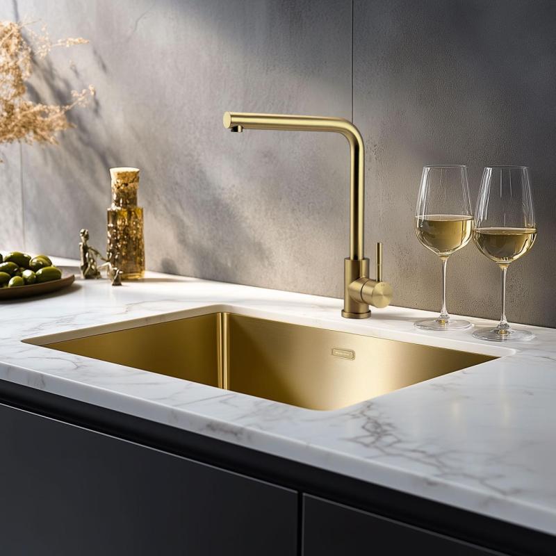 Pure.Sink Prestige spoelbak 50x40 cm PVD Goud 10mm radius onderbouw, vlakbouw en opbouw PPG5040-60