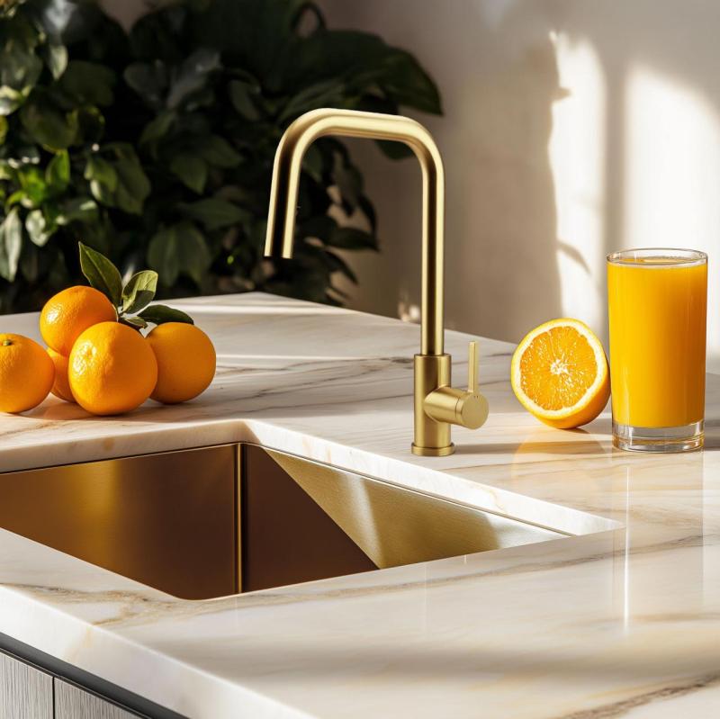 Pure.Sink Elite Steel Crystal-S keukenkraan PVD geborsteld goud met uittrekbare uitloop PS8050-60