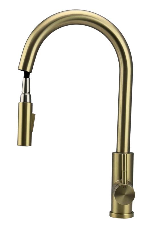 Pure.Sink Elite Steel Stream-S keukenkraan PVD geborsteld goud met uittrekbare uitloop PS8045-60
