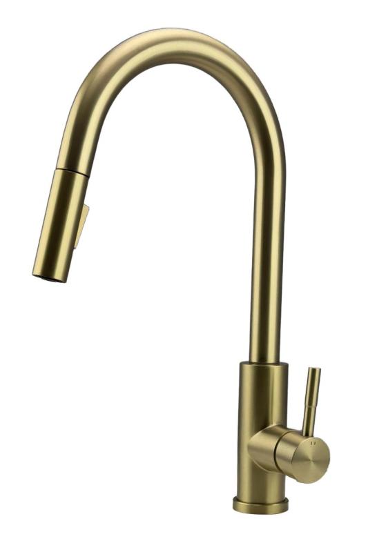 Pure.Sink Elite Steel Stream-S keukenkraan PVD geborsteld goud met uittrekbare uitloop PS8045-60