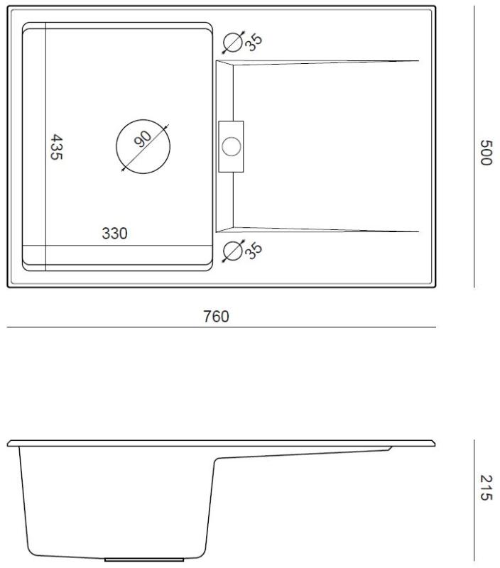 Quadri Minton Granieten Opbouw Grijze Spoelbak 76x50cm met Afdruip Omkeerbaar en Gouden Plug - 1208967742