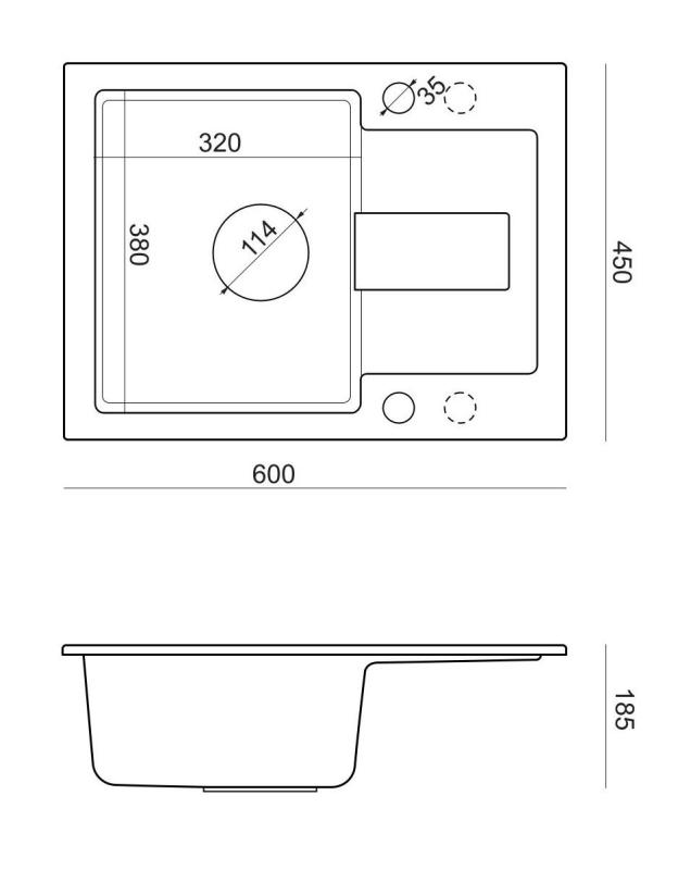 Quadri Sutton Beige Zand Granieten Opbouw Spoelbak 60x45cm met Afdruipvlak, Omkeerbaar met Beige Plug - 1208967751