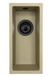 GraniteMy Universal granieten beige zand kleine spoelbak 17x40 cm opbouw onderbouw en vlakinbouw met zwart plug 1208968005
