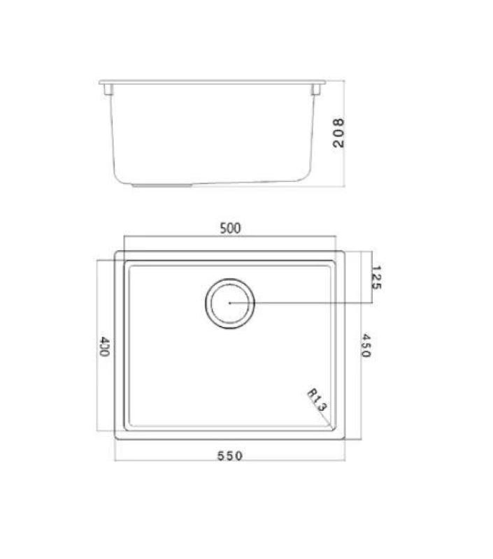 Zwarte spoelbak 50x40cm onderbouw opbouw en vlakbouw met gouden plug 1208968037