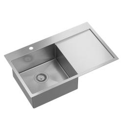 Aquadesign Clara RVS Spoelbak met Linkerzijde Bowl 78x48cm Opbouw of Vlakinbouw met Afdruiprek, Kraangatbank en RVS Plug - 1208969497